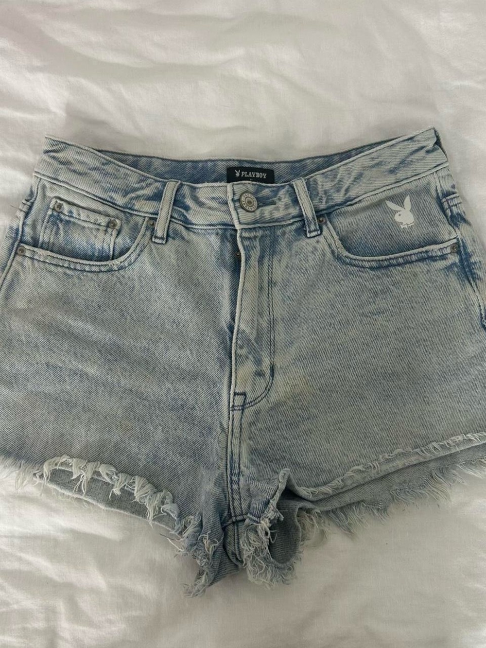 Playboy Light Wash Denim Cutoff Shorts - Light Blue